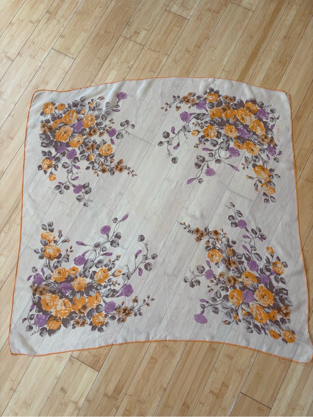 Vintage Silk Crepe Michel Paris Floral Print Scarf